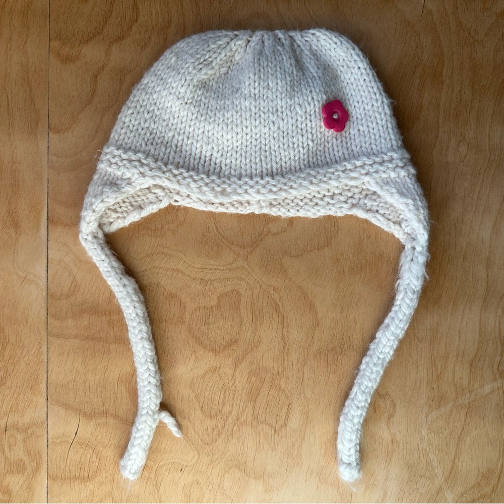 Hand Knit Baby Earflap Hat | Cream | Handmade Wool Look